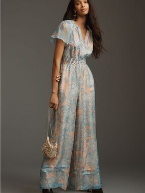 Anthropolgie The Somerset Jumpsuit: Organza Edition, Floral XS Smocked Floral